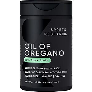 60-Ct Sports Research 9500mg Oil of Oregano Softgels w/ Black Seed & Coconut MCT Oils $8.25 w/ S&S