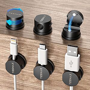 Prime: 6-pk Tesmax Magnetic 360° Rotating Cable Cord Organizer Clips (Black) $2.95 + Free S&H