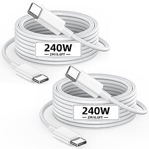 2-Pk 6.6' MPATIBY 240W USB-C to USB-C Nylon Braided Fast Charging Cable $5.50 