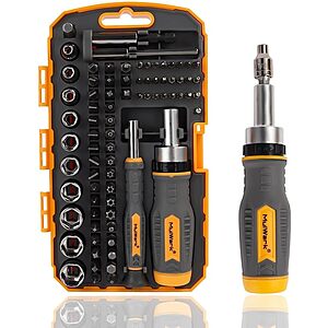 MULWARK Ratcheting Screwdriver Bit and Socket Set With Case