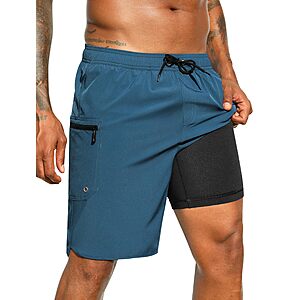 SILKWORLD Men's 9" Swim Trunks w/ Compression Liner & Zipper Pockets (size S-XXL, various colors) $11.99 + Free Shipping w/ Prime or on $35+