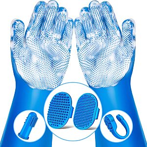 6-Pc Augwind Pet Grooming Kit w/ Gloves, Bath Brushes & Finger Toothbrushes $5
