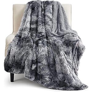 50"x60" Bedsure GentleSoft Fluffy Faux Fur Throw Blanket w/ Sherpa Fleece (Grey)