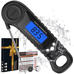 AMMZO Instant-Read Digital Magnetic Meat & Food Thermometer (Black)