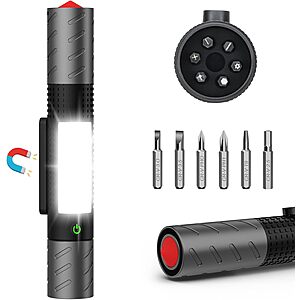 Spriak Rechargeable LED Flashlight w/ Magnetic Base & COB Work Light