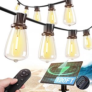 120' addlon Outdoor Waterproof Solar String Lights w/ Remote $19.50 + Free S&H