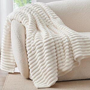 Prime Members: 50" x 60" BEDELITE Ribbed Fluffy Fleece Throw Blanket (Cream) $7.50 + Free S&H