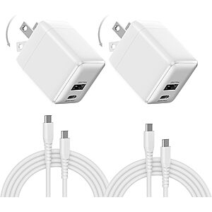 2-Pk wegear 30W 2-Port USB-C/USB-A GaN Wall Chargers w/ Foldable Plug & Cables $10 