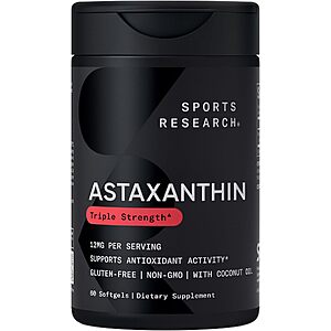 Select Accts: 60-Ct Sports Research 12mg Triple Strength Astaxanthin Softgels $14.55 & More w/ S&S