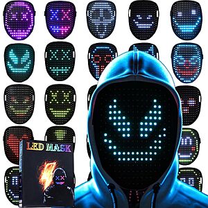 JDBMAOYE LED Rechargeable Gesture-Sensing Halloween Mask w/ 50 Patterns