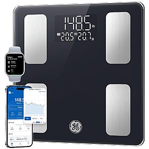 11" GE Smart Bluetooth Digital Scale w/ BMI & Body Fat Percentage (Black)
