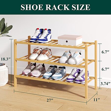 3-Tier Smiry Bamboo Shoe Organizer Rack $11.99 + Free Shipping w/ Prime or on $35+
