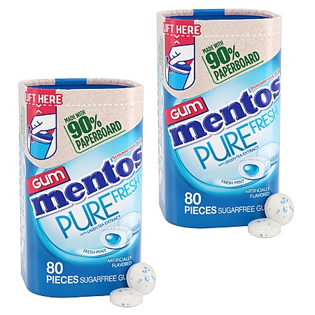 80-Pieces Mentos Pure Fresh Sugar-Free Chewing Gum w/ Xylitol (Fresh Mint) 2 for $4.22 w/ S&S + Free Shipping w/ Prime or on $35+
