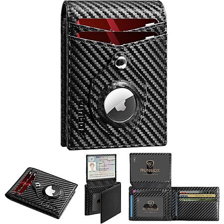 Runbox Men's RFID Airtag Wallet w/ 2 ID Window (Carbon Fiber Black) $6.49 + Free Shipping w/ Prime or on $35+