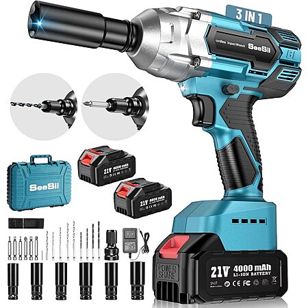 Prime Members: SEESII 1/2" 21V Cordless Brushless Impact Wrench w/ 2x 4.0Ah Batteries (WH700) $53.99 + Free Shipping