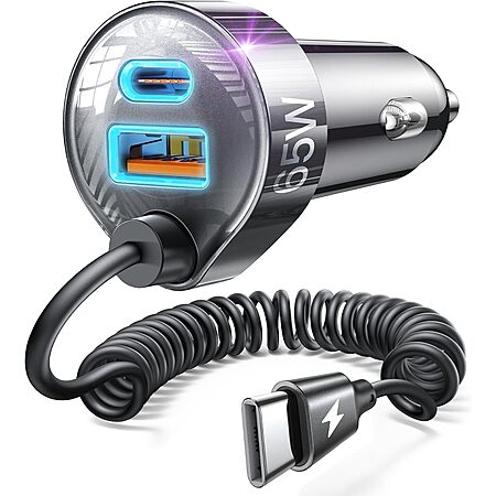 Lisen 35W PD + 30W QC 3.0 Car Charger Adapter w/ 48" 30W Coiled Cable $7.99 + Free Shipping w/ Prime or on $35+