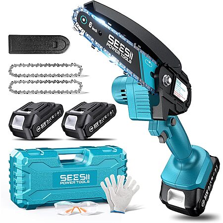 Prime Members: 6" Seesii Mini Cordless Electric Hand Chainsaw w/ 2x 21v Batteries & Accessories $19.85 + Free Shipping