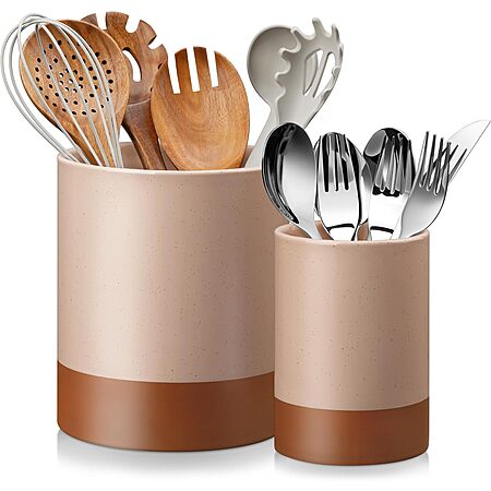 Prime Members: 2-Piece Malacasa Ceramic Utensil Holder Organizer (7.3" & 5.5", Khaki Pink) $15.04, (Khaki Gray) $15.89 + Free Shipping