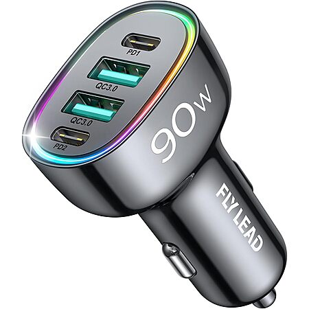 Prime Members: Flylead (up to) 90W 4-Port USB-C Car Charger (2x USB-C, 2x USB-A)