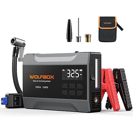 Prime Members: WOLFBOX 2000A 12V 10000mAh Portable Car Jump Starter w/ 150PSI Air Compressor $40.59 + Free Shipping