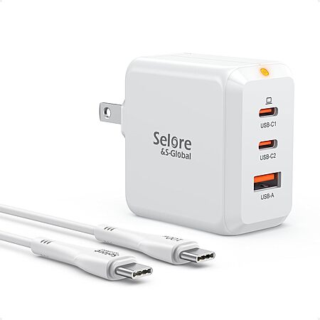 Selore 67W GaN 3-Ports Wall Charger w/ 4' 100W USB-C Cable (White) $9.99 + Free Shipping w/ Prime or on $35+