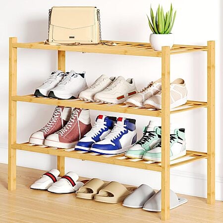 Prime Members: 3-Tier Smiry 27" Bamboo Stackable Shoe Rack Organizer (Regular) $10.79, (Thick) $13.19 + Free Shipping