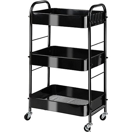 3-Tier SUNLPH Metal Rolling Utility Cart w/4-Hooks (Black) $18.84 + Free Shipping w/ Prime or on $35+