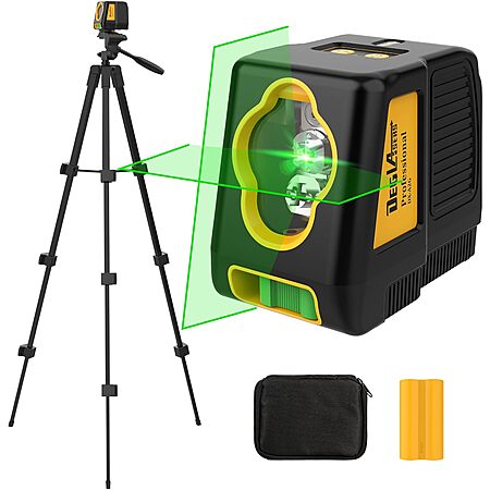 100' DegLasers Rechargeable Self Leveling Green Cross Line Laser Level w/ Tripod $24.99 & More + Free Shipping w/ Prime or on $35+