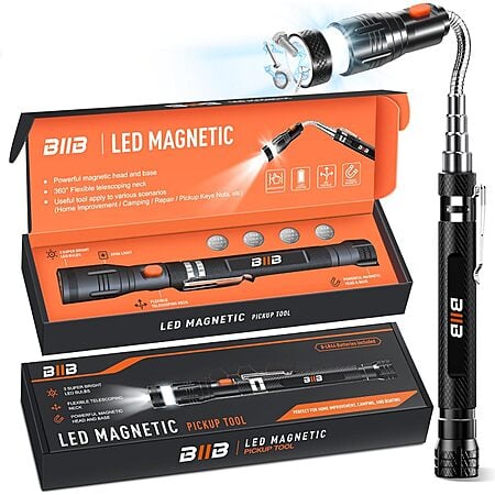 BIIB Extendable Telescoping Magnetic Pickup Tool w/ LED Flashlight $9.49 + Free Shipping w/ Prime or on $35+