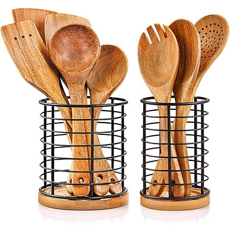 2-Piece hunnycook Metal Utensil Holders w/ Wooden Base $11.49 + Free Shipping w/ Prime or on $35+