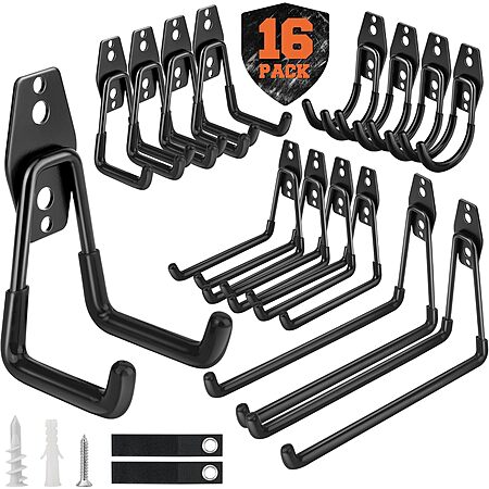 16-Pack Nacial Heavy Duty Garage Storage Hooks w/ 2 Extension Cord Storage Straps (Black) $14.99, 18-Pack (Orange) $15.99, 26-Pack (2 colors) $21.99 + FS w/ Prime or on $35+
