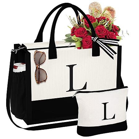 YOOLIFE Initial Canvas Tote Bag & Makeup Bag Set (Various Letters) $10.99 + Free Shipping w/ Prime or on $35+
