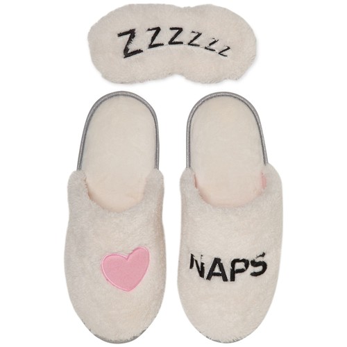 Dearfoams Women's Faux-Fur Scuff Slippers & Eye Mask $10.5
