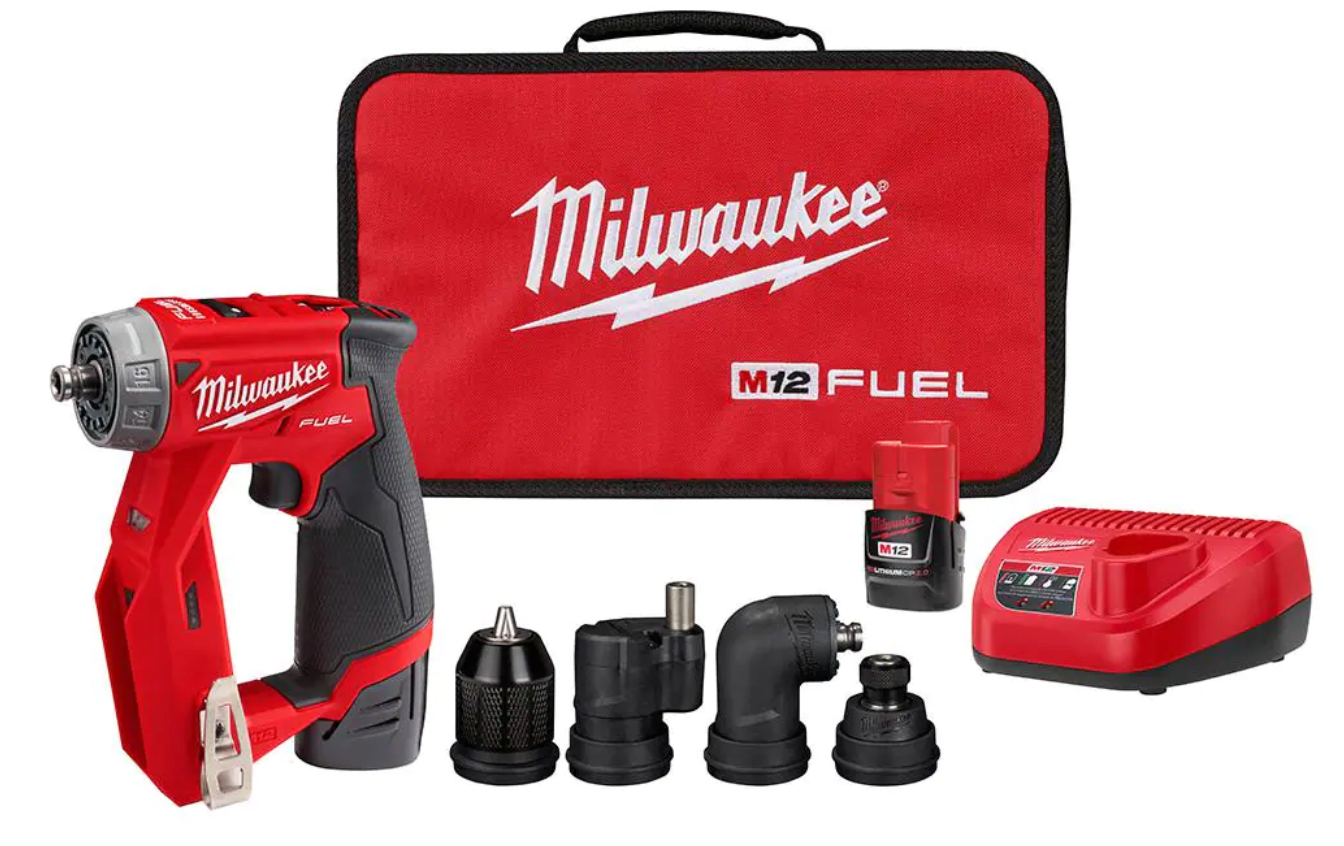 M12 FUEL 12-Volt Lithium-Ion Brushless Cordless 4-in-1 Installation 3/8 in. Drill Driver Kit with 4-Tool Heads + 2 batteries + charger $179