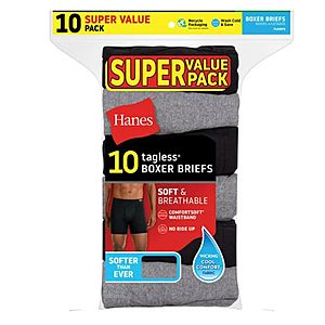 10-Pack Hanes Men's Covered Waistband Boxer Briefs