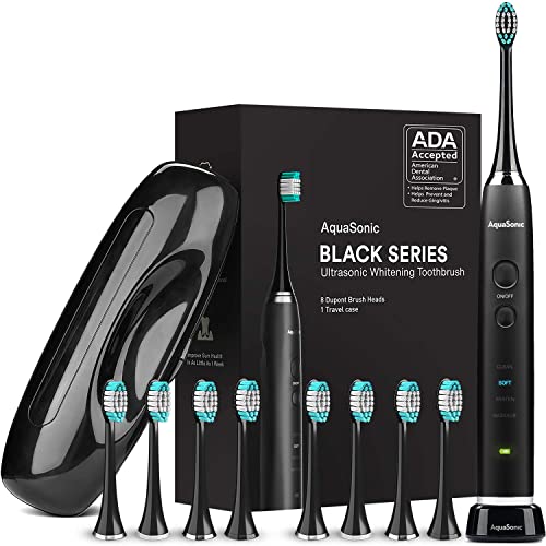 AquaSonic Black Series Ultra Whitening Toothbrush – ADA Accepted Electric Toothbrush - 8 Brush Heads & Travel Case - $29.95