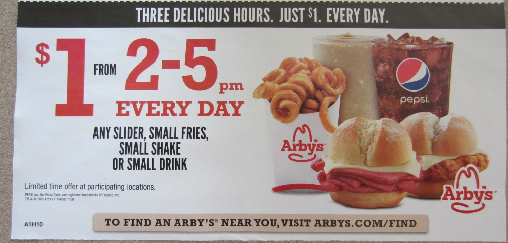 Arby s 1 menu from 2 5pm everyday sliders small fry small