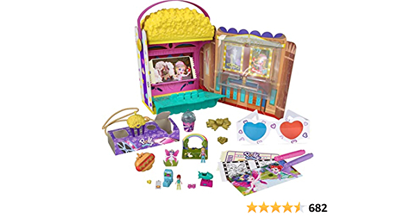 Polly Pocket Un-Box-It Playset, Popcorn Shaped Box Opens to a Movie Theater Adventure, 20 Accessories Including 2 Micro Dolls & 3 Tiny Takeaways, Great All-Occasion Gift  - $6.24
