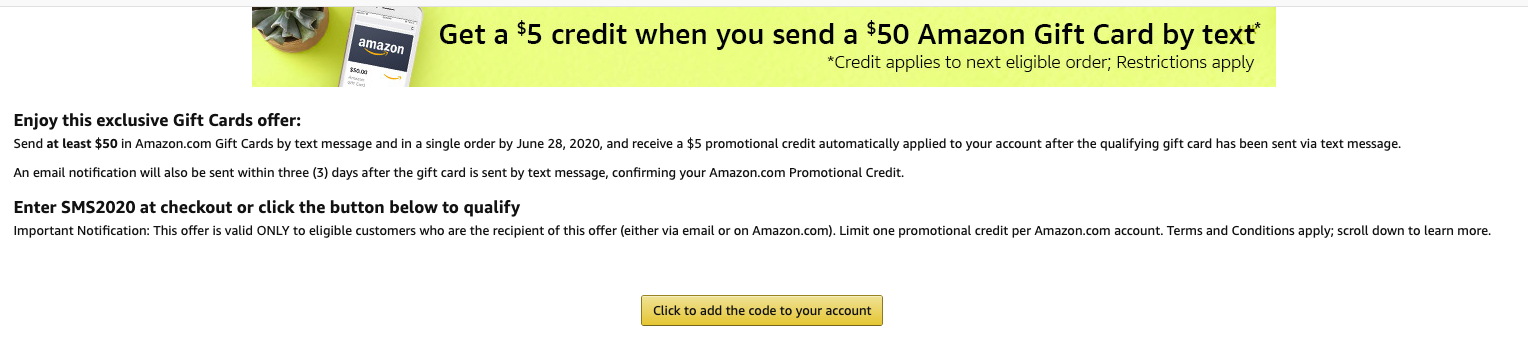 5 Amazon Credit When You Send At Least 50 In Amazon Gc Via Text