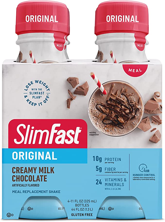 SlimFast Meal Replacement Shake, Original Creamy Milk Chocolate, 10g of Ready to Drink Protein for Weight Loss, 11 Fl. Oz Bottle, 4 Count (Packaging May Vary) - $4.94