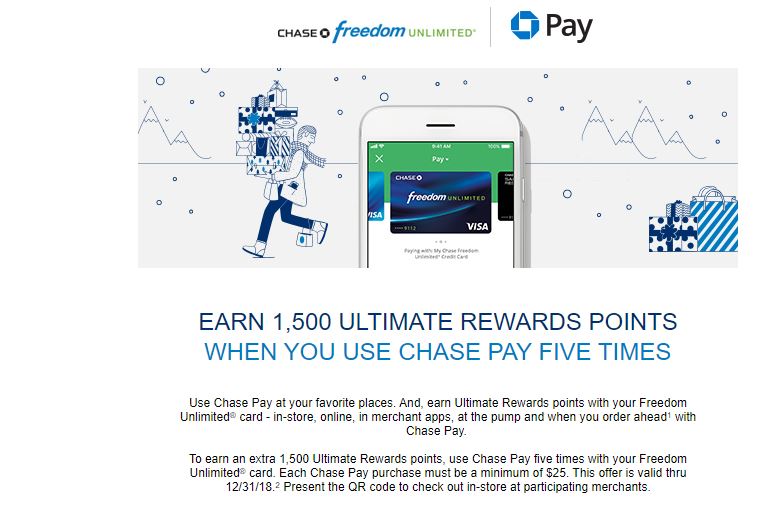 Earn 1 500 Ultimate Rewards Points When You Use Chase Pay Five