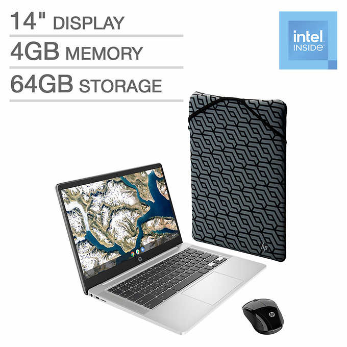 HP 14" Chromebook Bundle - Intel Celeron - 1080p - Bonus Sleeve & Wireless Mouse $200 at Costco