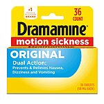 Dramamine Original, Motion Sickness Relief, 36 Count $4.29