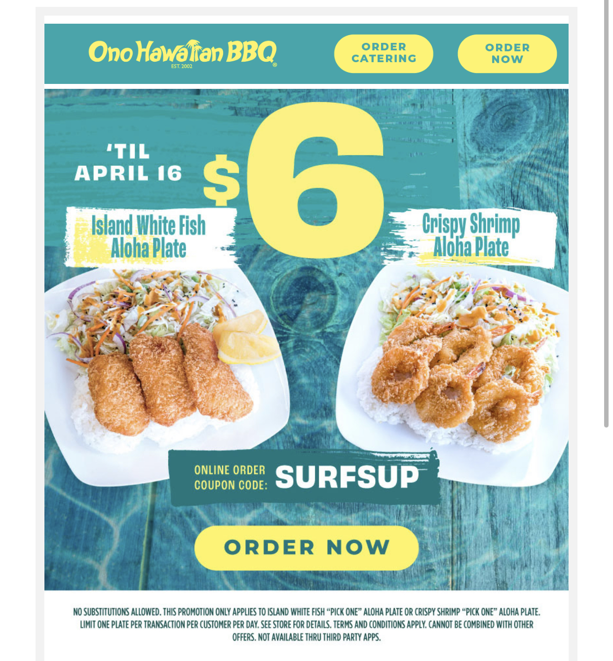 Ono Hawaiian Aloha fish or shrimp plate 6