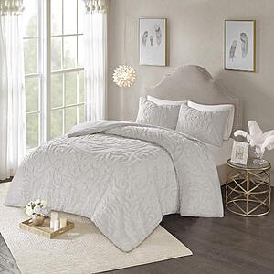Madison Park Laetitia 100% Cotton Duvet Set w/ Chenille Tufted Medallion Design Comforter Cover + Matching Shams $53.53 + Free S/H