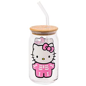 16-Oz Silver Buffalo Sanrio Hello Kitty Halloween Spooky Skeleton Glass Jar Tumbler w/ Bamboo Lid & Glass Straw $6.30 + Free S/H w/ Prime or on $35+