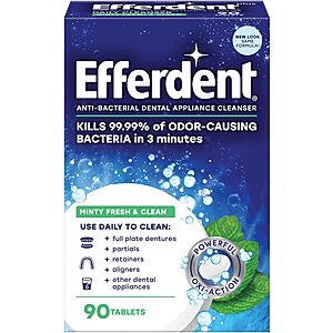 90-Count Efferdent Denture Cleaner (Minty Fresh & Clean) .90 w/ Subscribe & Save