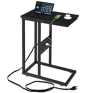 VECELO C-Shaped End Side Table w/ Charging Station & 2 USB Ports and Outlets (Black) $29.59 + Free Shipping w/ Prime or on $35+