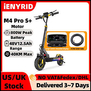 IENYRID M4 Pro S+ Electric Scooter 800W Motor 48V 12.5Ah Battery & 10" Tires $257.XX + Free S/H