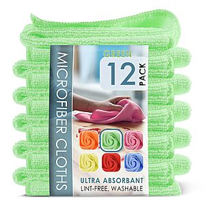12-Pack Hearth & Harbor Microfiber Washcloths (Green, 12"x12") $5.93 ($0.49/ea) + Free Shipping w/ Prime or on $35+